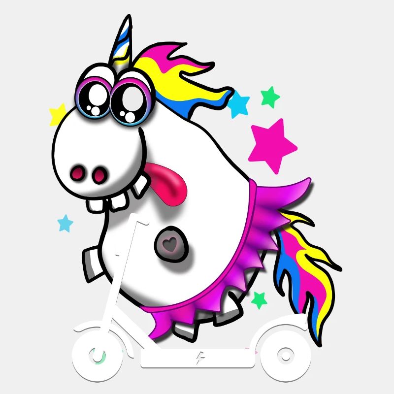 Verrücktes Einhorn mit E-Scooter