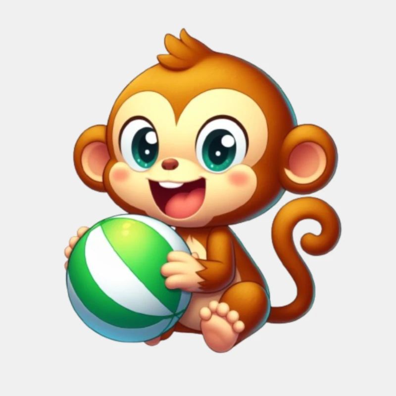 Happy monkey playing with ball.