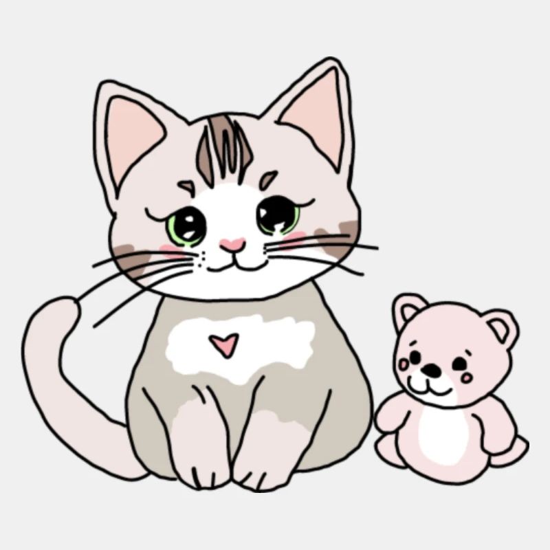 Süße Katze mit ihrem Teddy