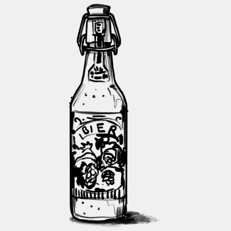 Lined beer bottle with label