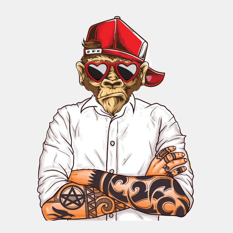 Cool Affe mit Herz Sonnenbrille und Cap