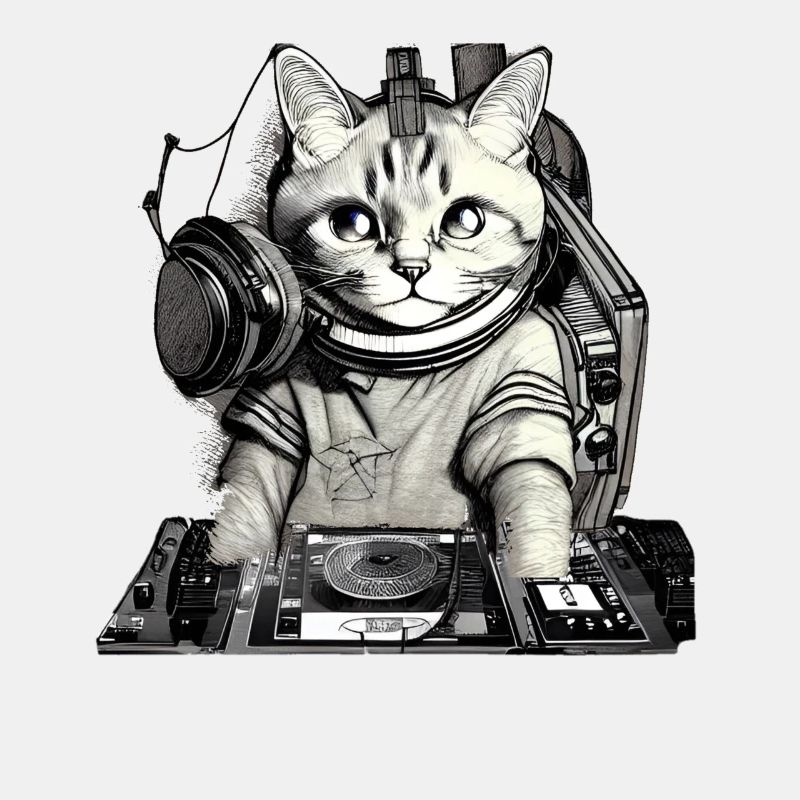 DJ cat with mixer