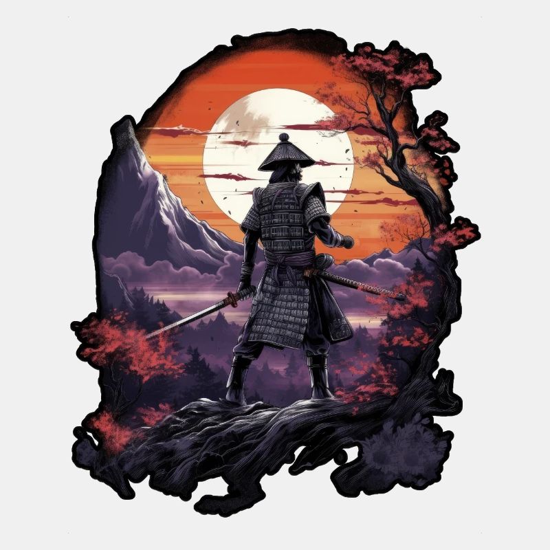 Chinese Warrior emerging from sunset, vector