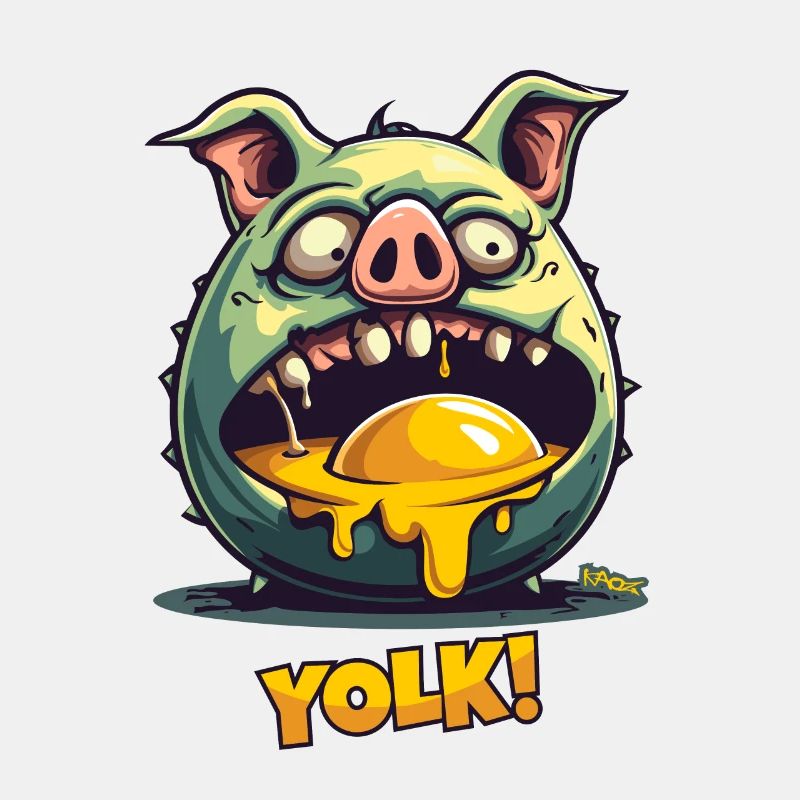 Zombie pig devours egg yolk