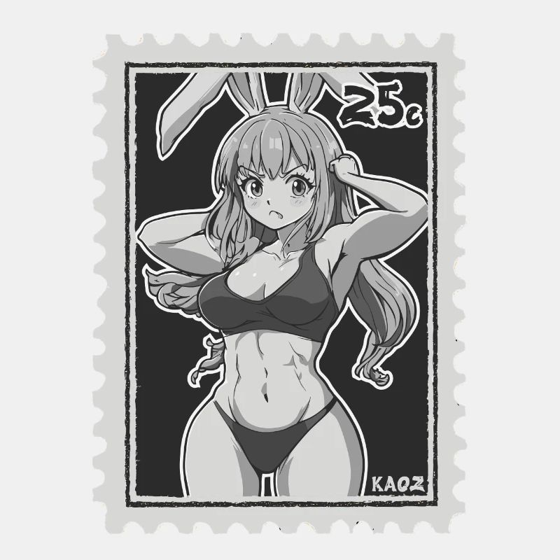 Drôle de lapin musculaire comme timbre-poste
