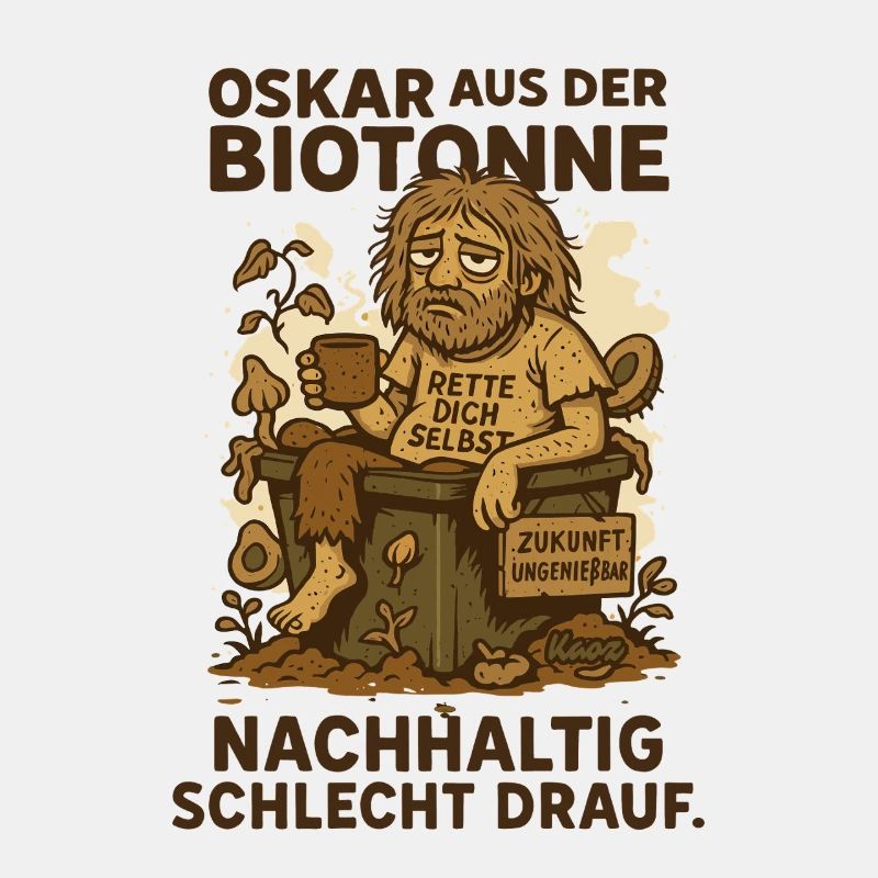 Oskar from the organic waste bin with saying and garbage