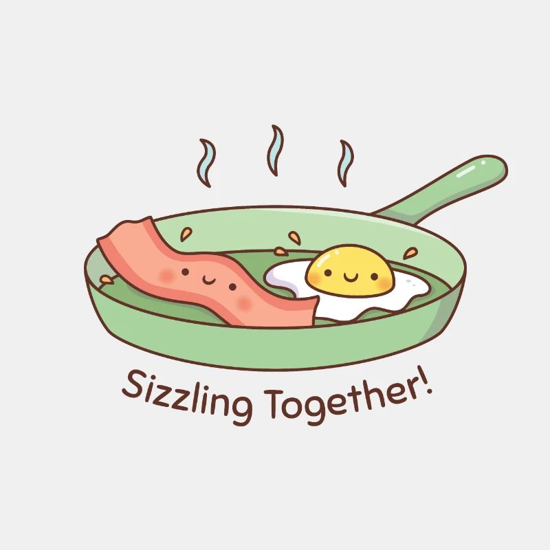Cute Egg and Bacon Doodle Sizzling Together