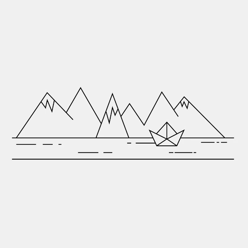 Paper ship with mountains