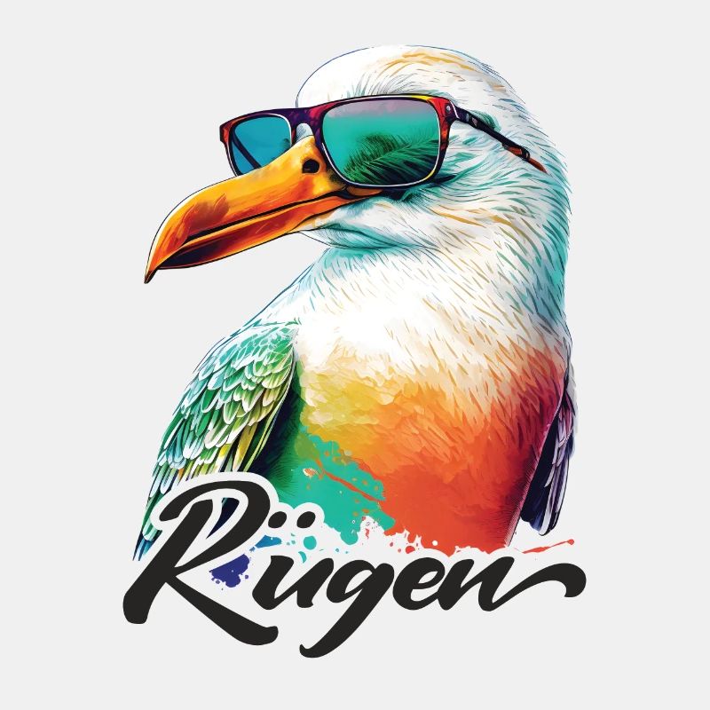 Rügen Urlaub coole bunte Möwe mit Sonnenbrille