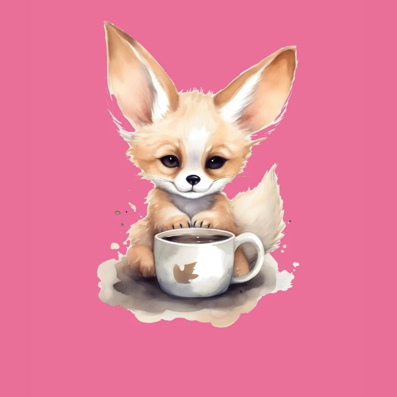 Fennec Fox avec style aquarelle café