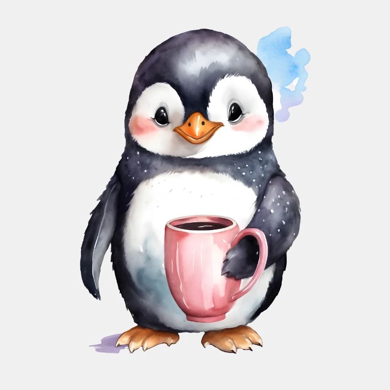 Pingouin avec style aquarelle café