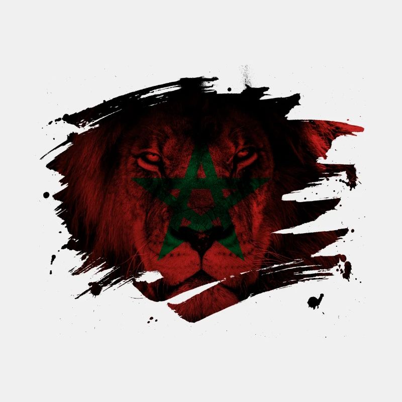Morocco Lion Flag Paint Splatter