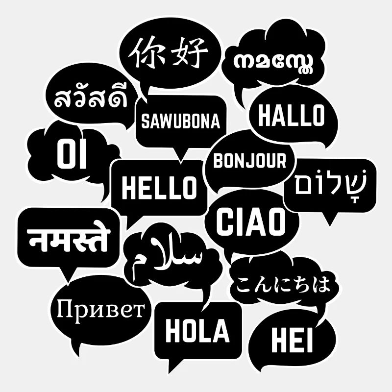 Speech bubbles "Hello" in different languages