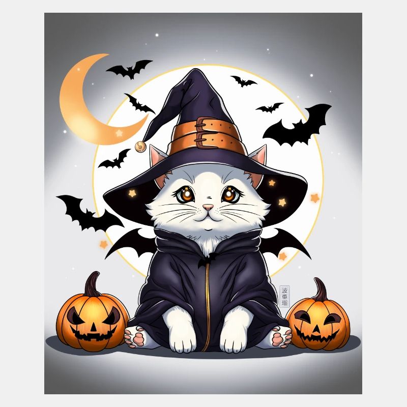 Niedliche Halloween-Neko-Hexe