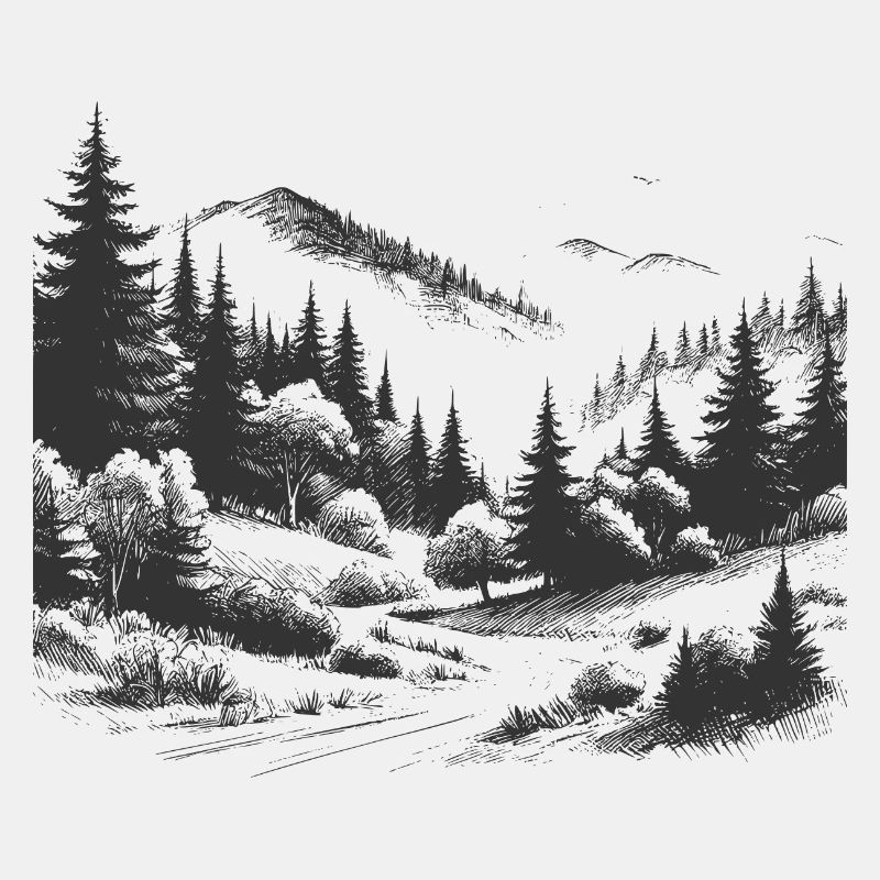 Forest Mountains Landscape Drawing