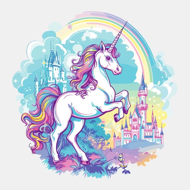 Unicorn, Rainbow, Castle, Multicolorful, Magic, Fantasy