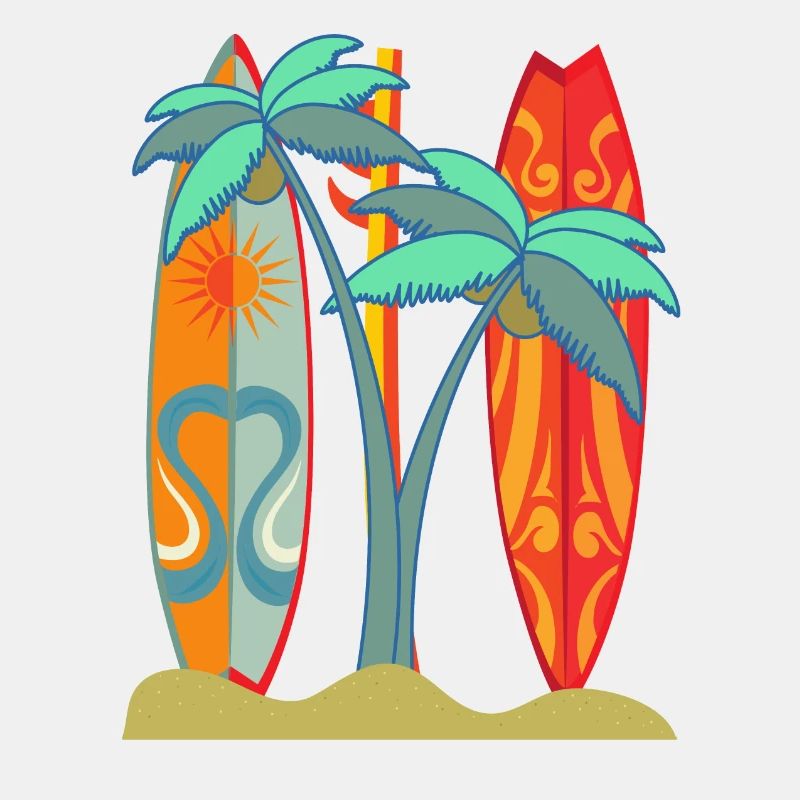 "Surfboard Beach" Palmen Illustration Design