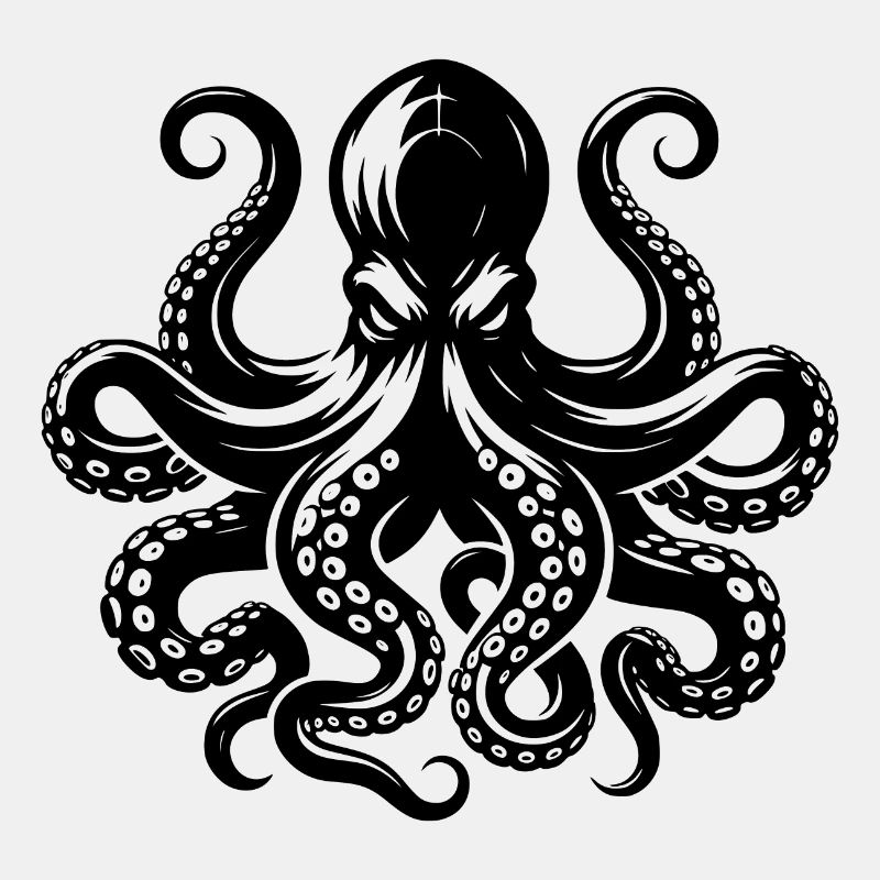 Grim octopus with tentacles and suction cups
