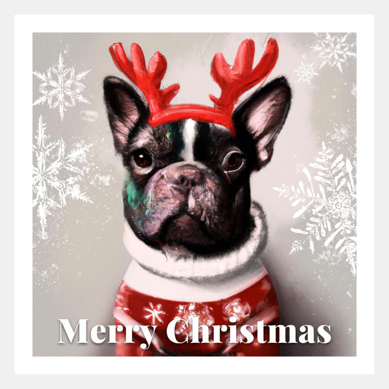 Doux bouledogue heureux Français dans un pull de Noël.