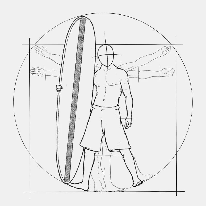 Vitruve homme surfeur avec planche de surf
