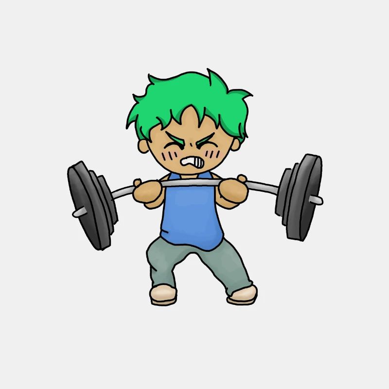 Chibi avec des muscles et des haltères