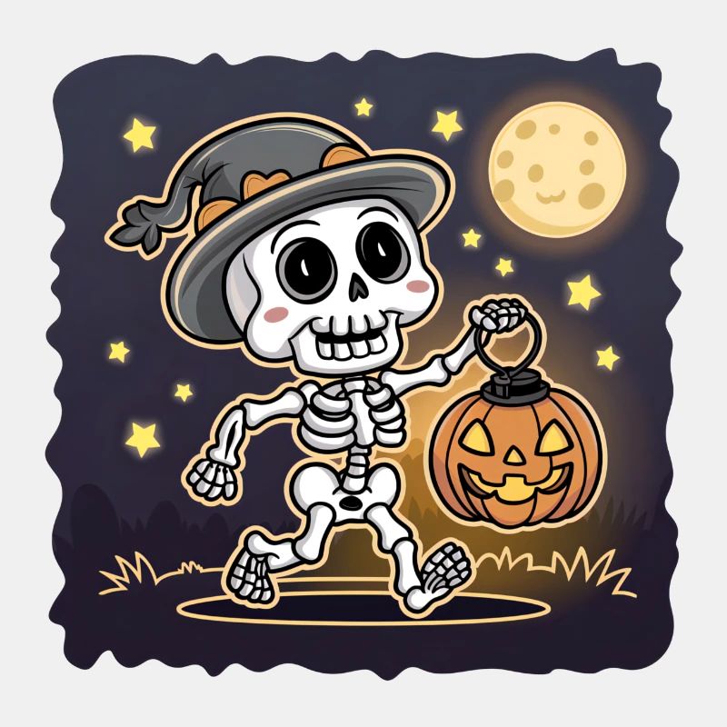 Squelette mignon avec citrouille lanterne Halloween