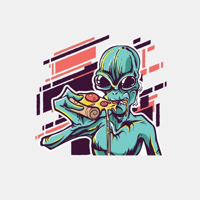 Alien eats pizza