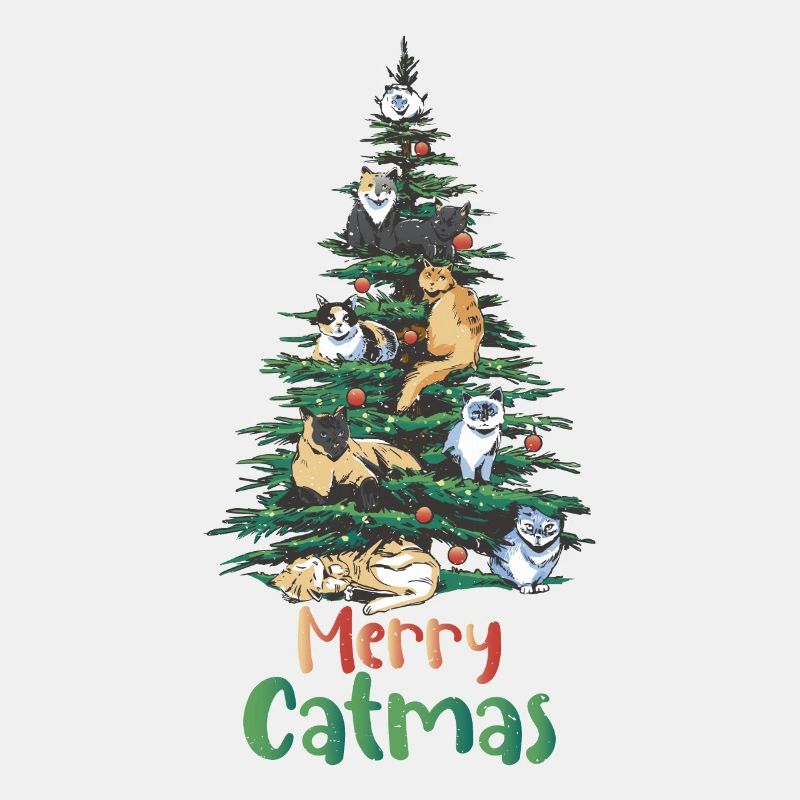 Christmas tree with funny text Merry Catmas for