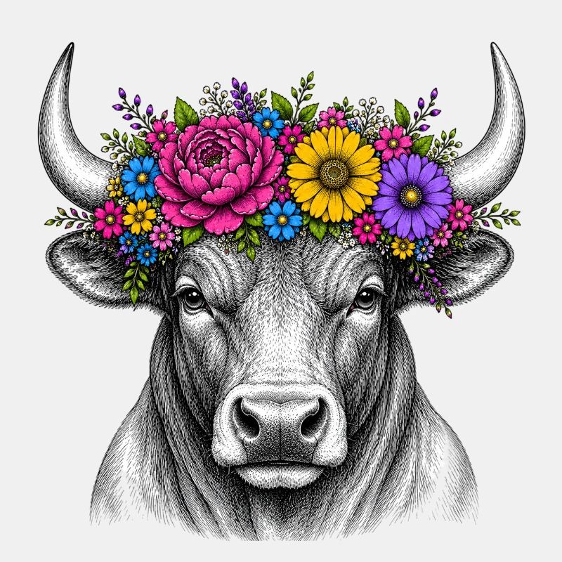 Blumenkranz-Stierkopf Illustration