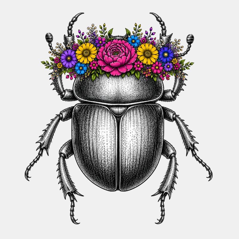 Scarabée avec couronne de fleurs