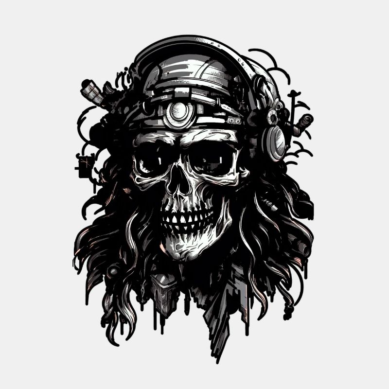 Helmet Pilot skull head, Digital Illustration,