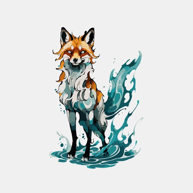 Renard debout dans des eaux tranquilles