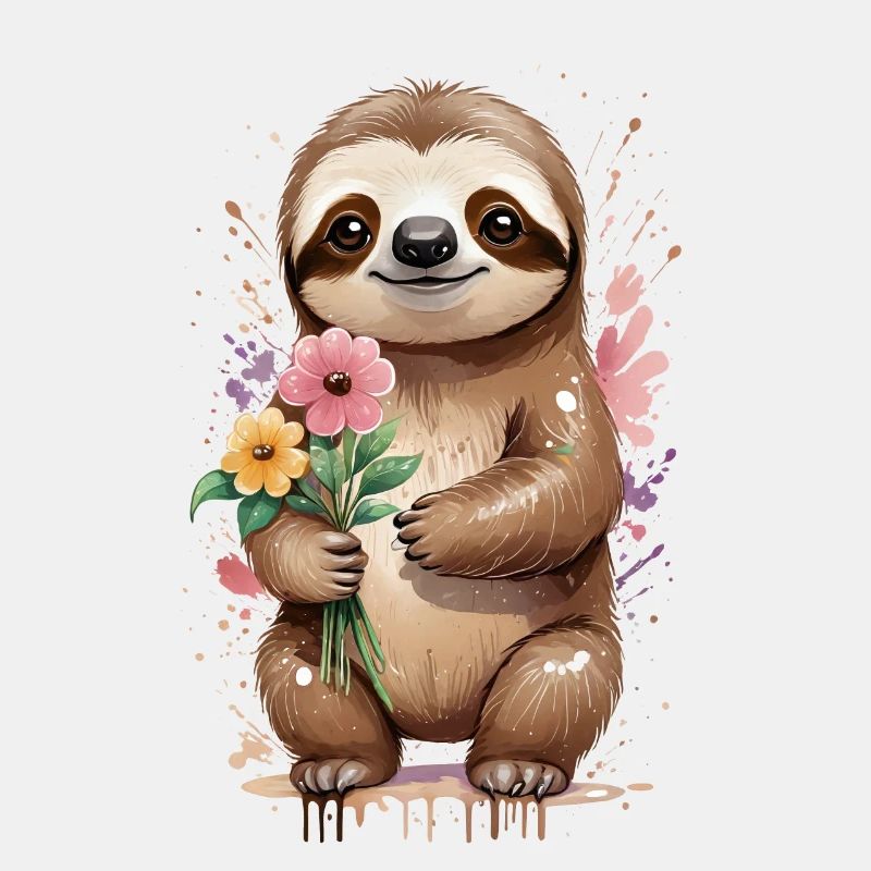 Entzückendes Faultier mit Blumen - süßes Tier