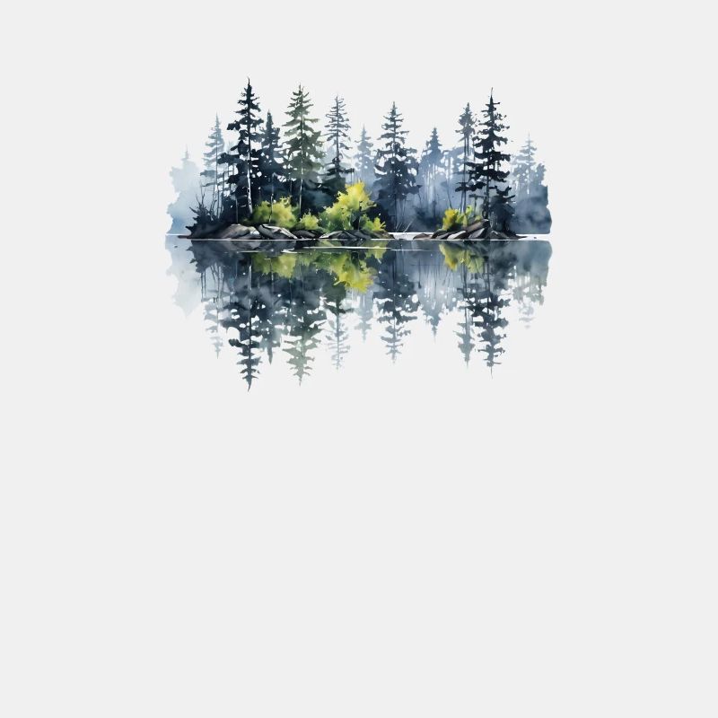 Watercolor Pine Reflection