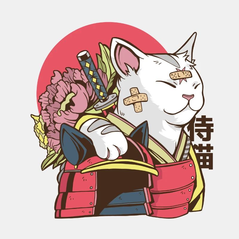 Samurai Cat - Vaporwave Cat