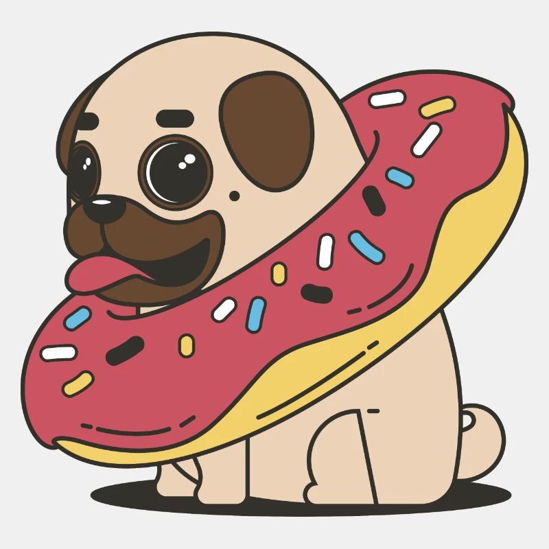 Ein dicker süßer Mops im Doughnut