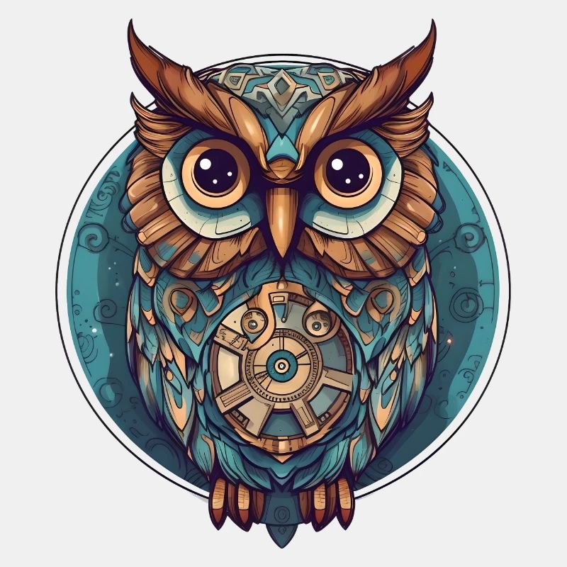 Eule mit Kreis türkis, süß; Cartoon Style, Boho
