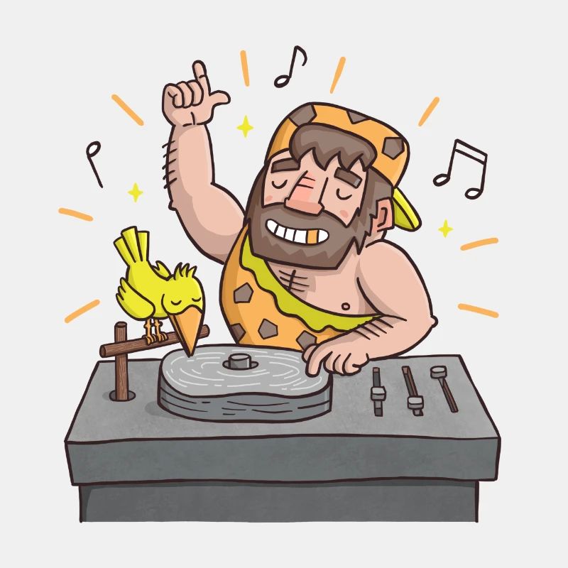 Prehistoric Caveman Deejay Clubbing