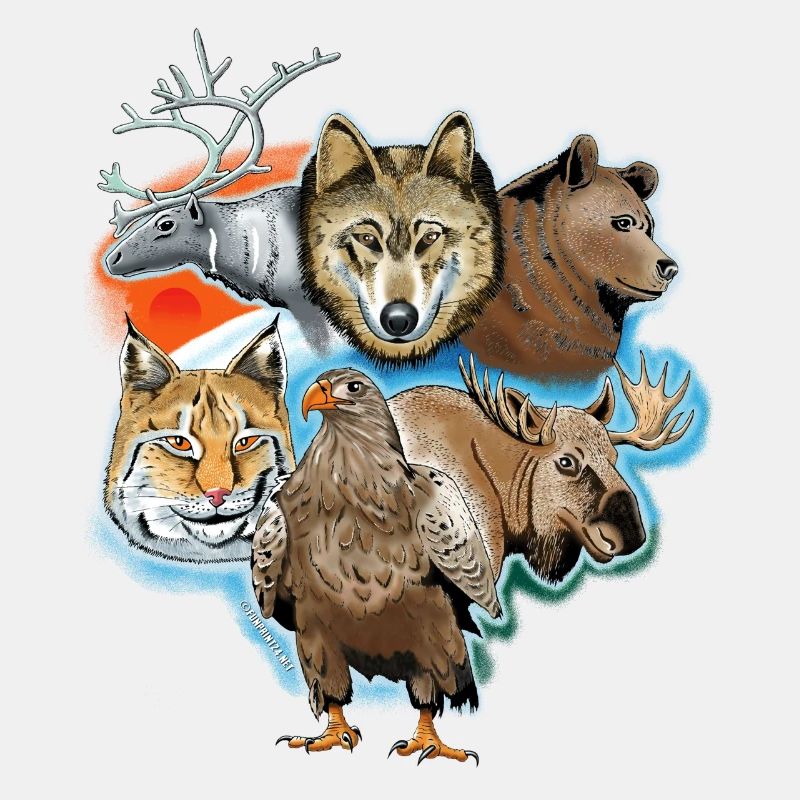 Wolf, reindeer, bear, lynx, eagle, deer textiles
