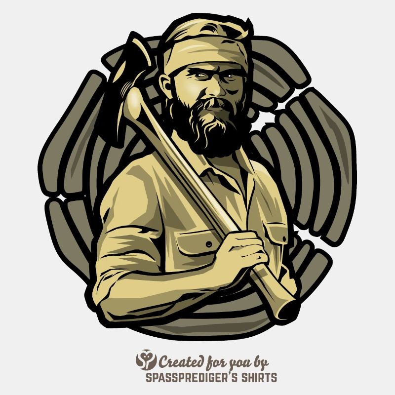 Lumberjack in front of a tree disc