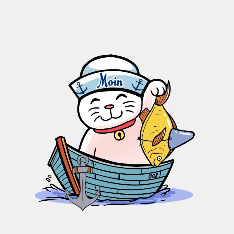 maritime, chat, chat, pêcheur, poisson, poisson