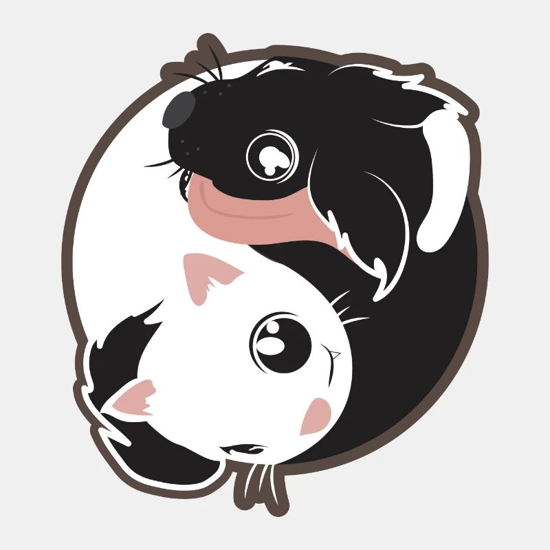 Yin Yang Katze Hund schwarz-weiß - Geschenkidee