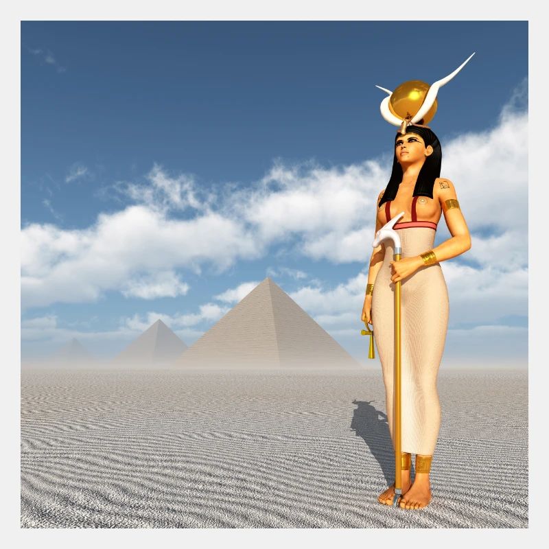 Goddess Hathor and pyramids