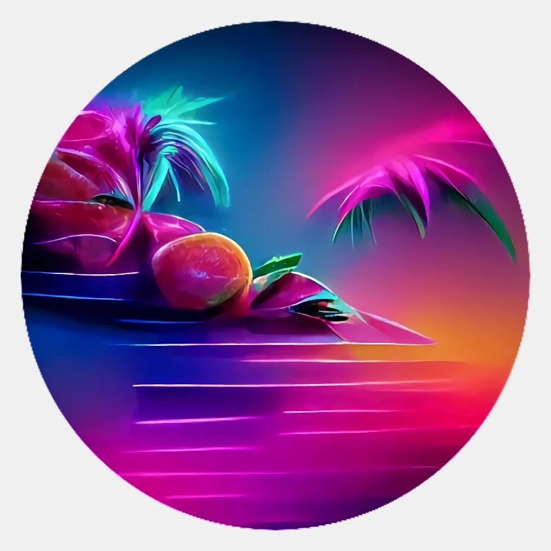 Synthwave-Illustration mit Palmensilhouetten