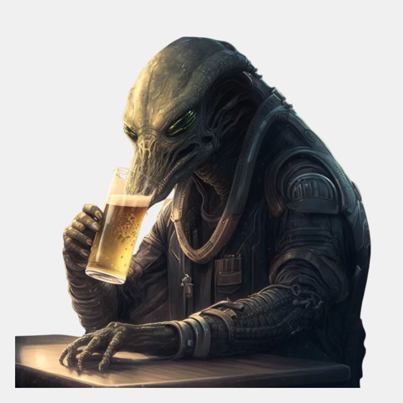 Alien mit Feierabendbier
