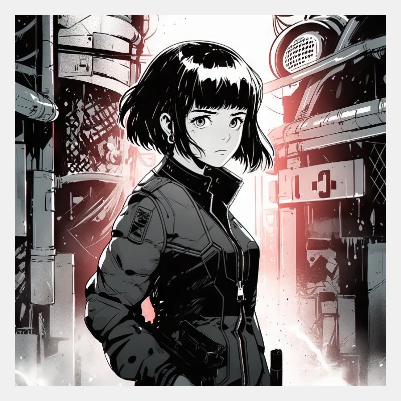 Monochromes Phänomen: Schönes Anime-Mädchen in einem