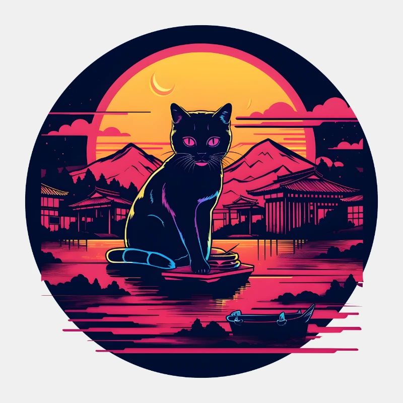 Synthwave japan Cat in the night