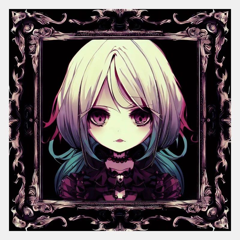 Gothic-Anime-Mädchen in einem Rahmen