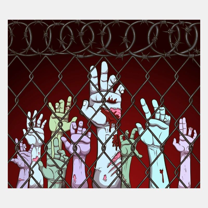 Zombie-Hände hinter Zaun