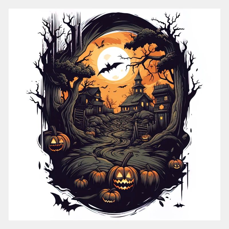 Spukhaus mit Halloween-Kürbissen